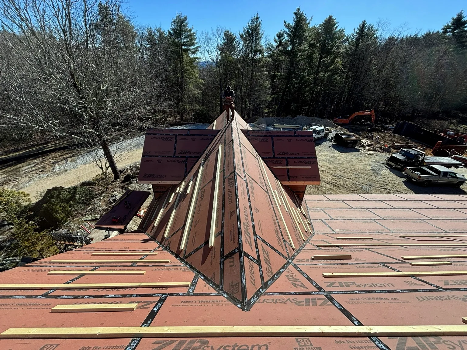 Roof ridge construction in progress